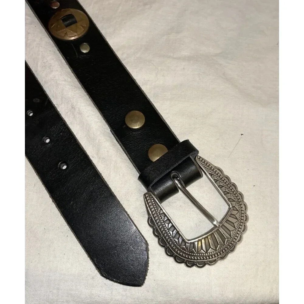 Dark Brown Leather Concho Western Boho Women's Belt Size 36 1 1/2x41 1/2